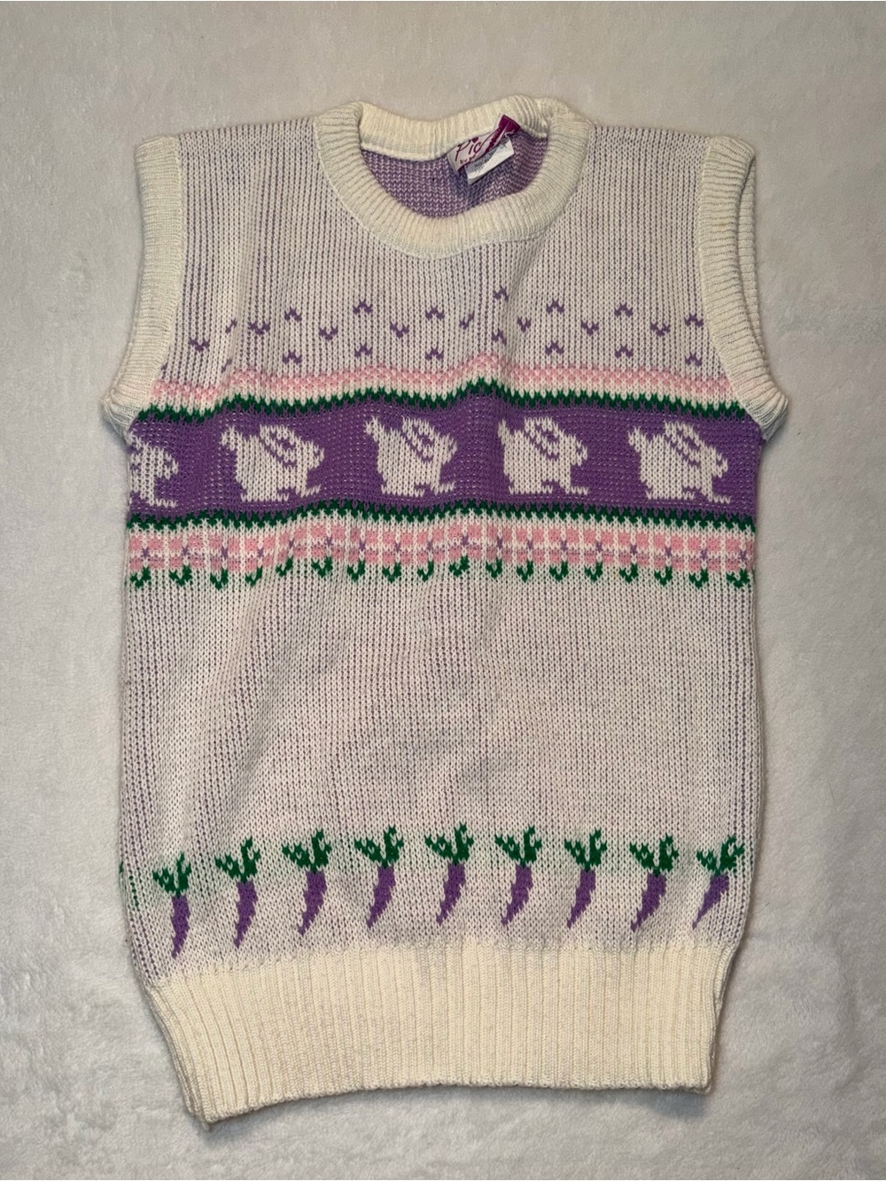 VTG 80s Picamo by Fried Fried Girls Sweater Vest Pastel Knit Purple Floral Sz L